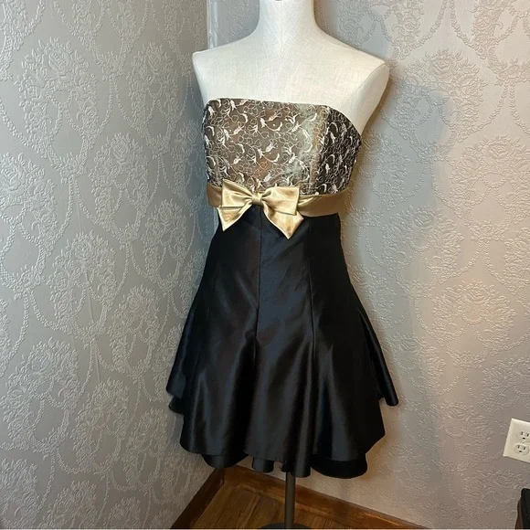Vintage Gunne Sax Jessica McClintock prom dress 11 cocktail dress black gold Y2K - Picture 1 of 5